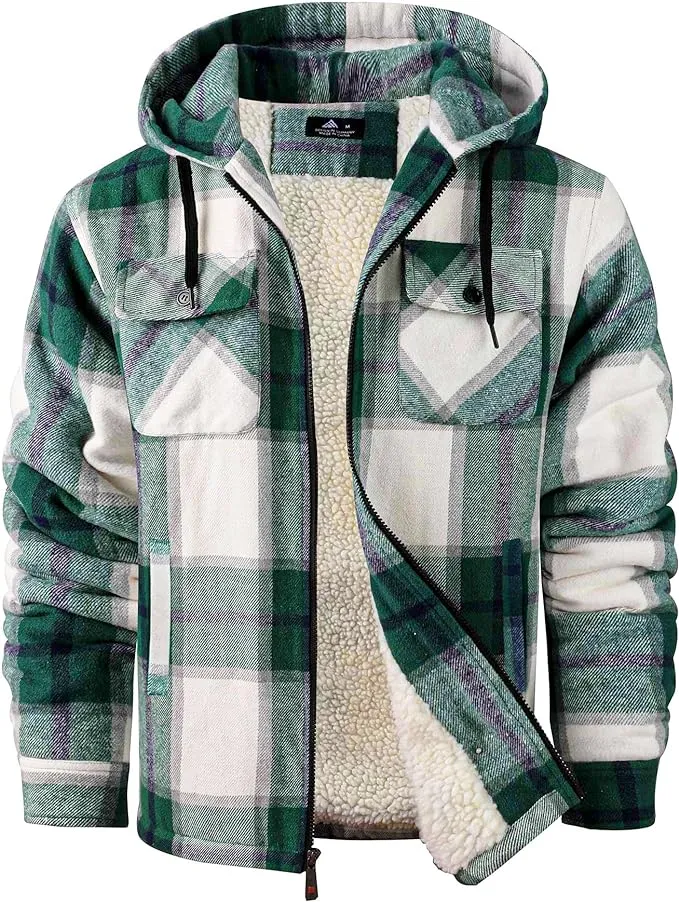Men's Sherpa Black/Grey Lined Zip Up Hooded Long Sleeve Jacket