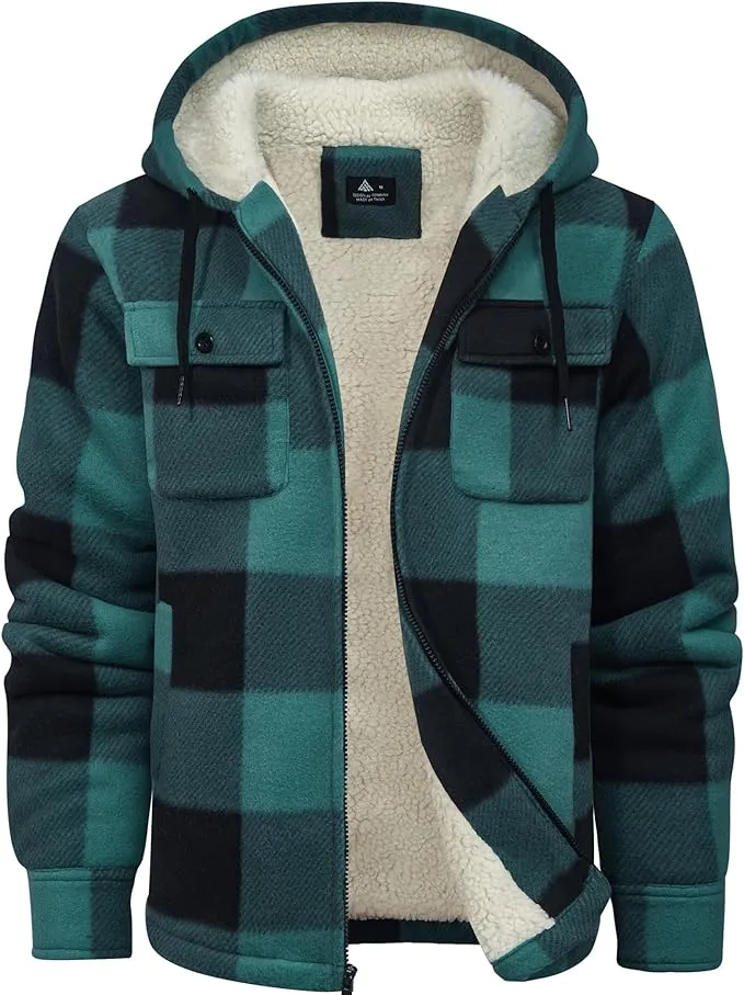 Men's Sherpa Black/Grey Lined Zip Up Hooded Long Sleeve Jacket