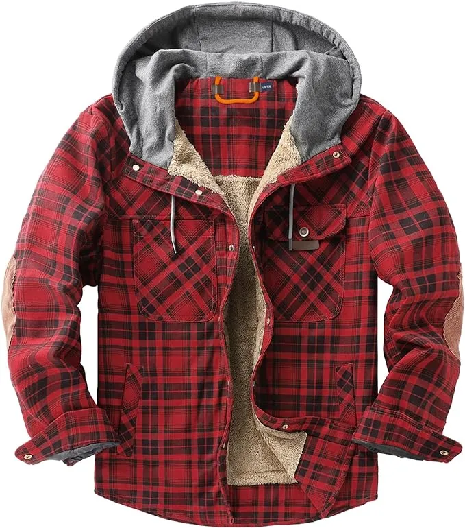 Men's Sherpa Black/Grey Lined Zip Up Hooded Long Sleeve Jacket