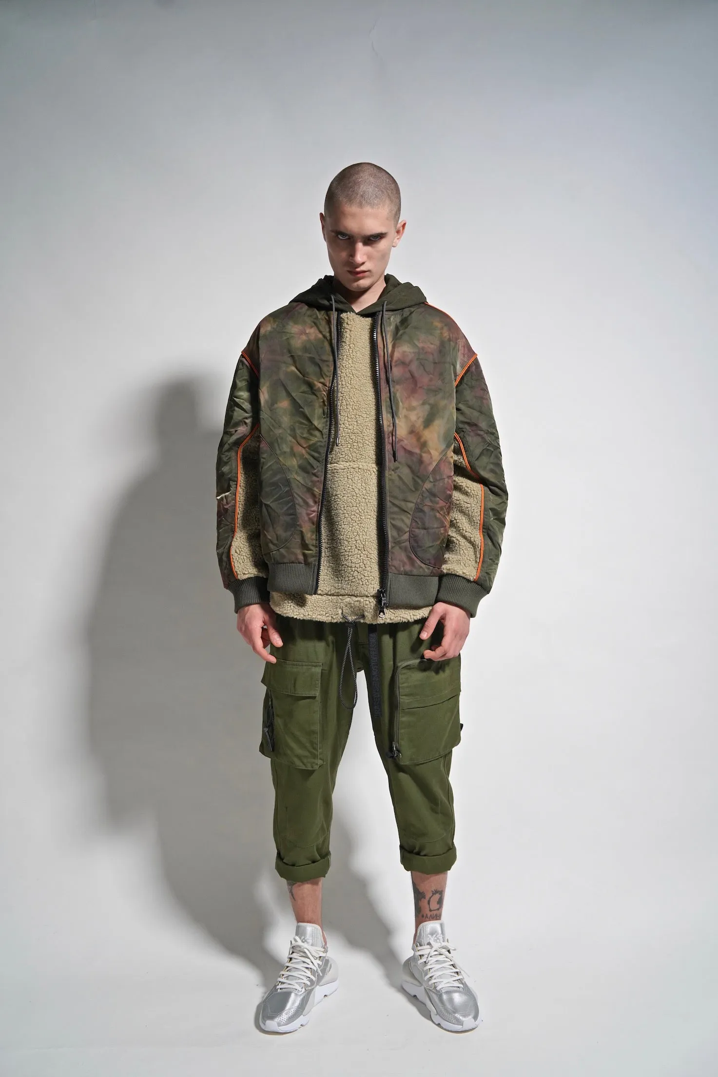 MIX NYLON SHERPA BOMBER ARMY GREEN/ORANGE