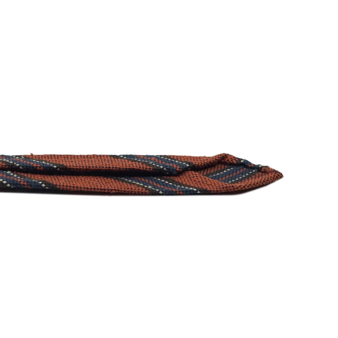 Orange Shantung silk tie with blue & brown stripe, hand-rolled