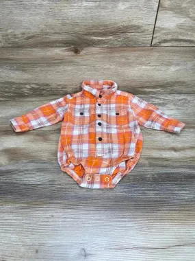 Oshkosh Plaid Flannel Button Up Bodysuit Orange sz 12m