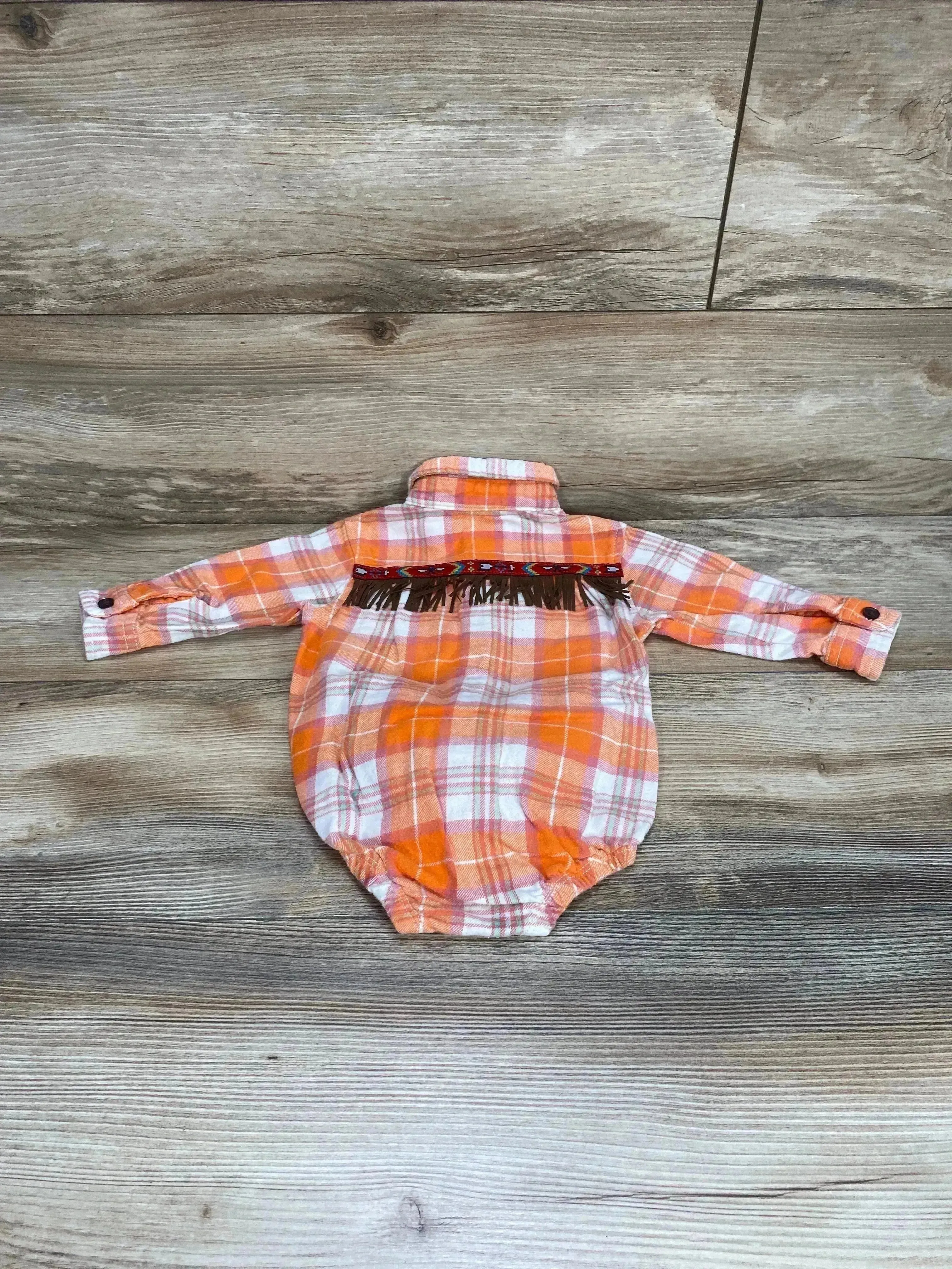 Oshkosh Plaid Flannel Button Up Bodysuit Orange sz 12m