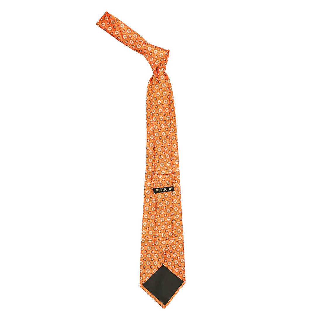 Peluche Sunny Bouquet Orange Broad Neck Tie & Pocket Square Set for Men