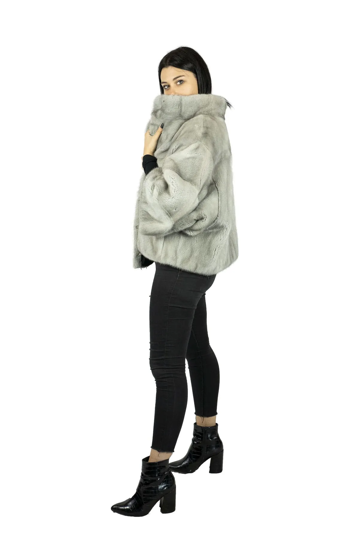 Sapphire Gray Mink Cape Oversize model