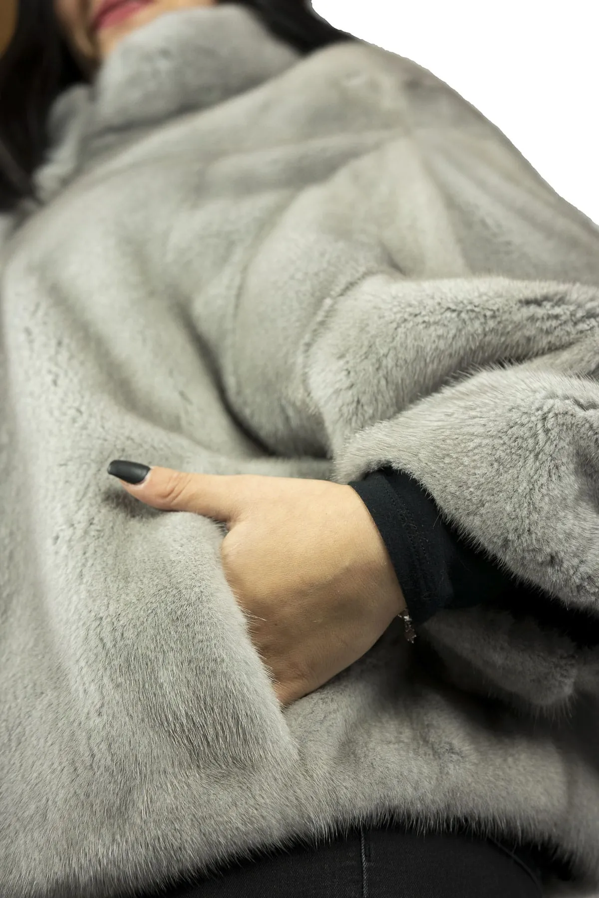 Sapphire Gray Mink Cape Oversize model
