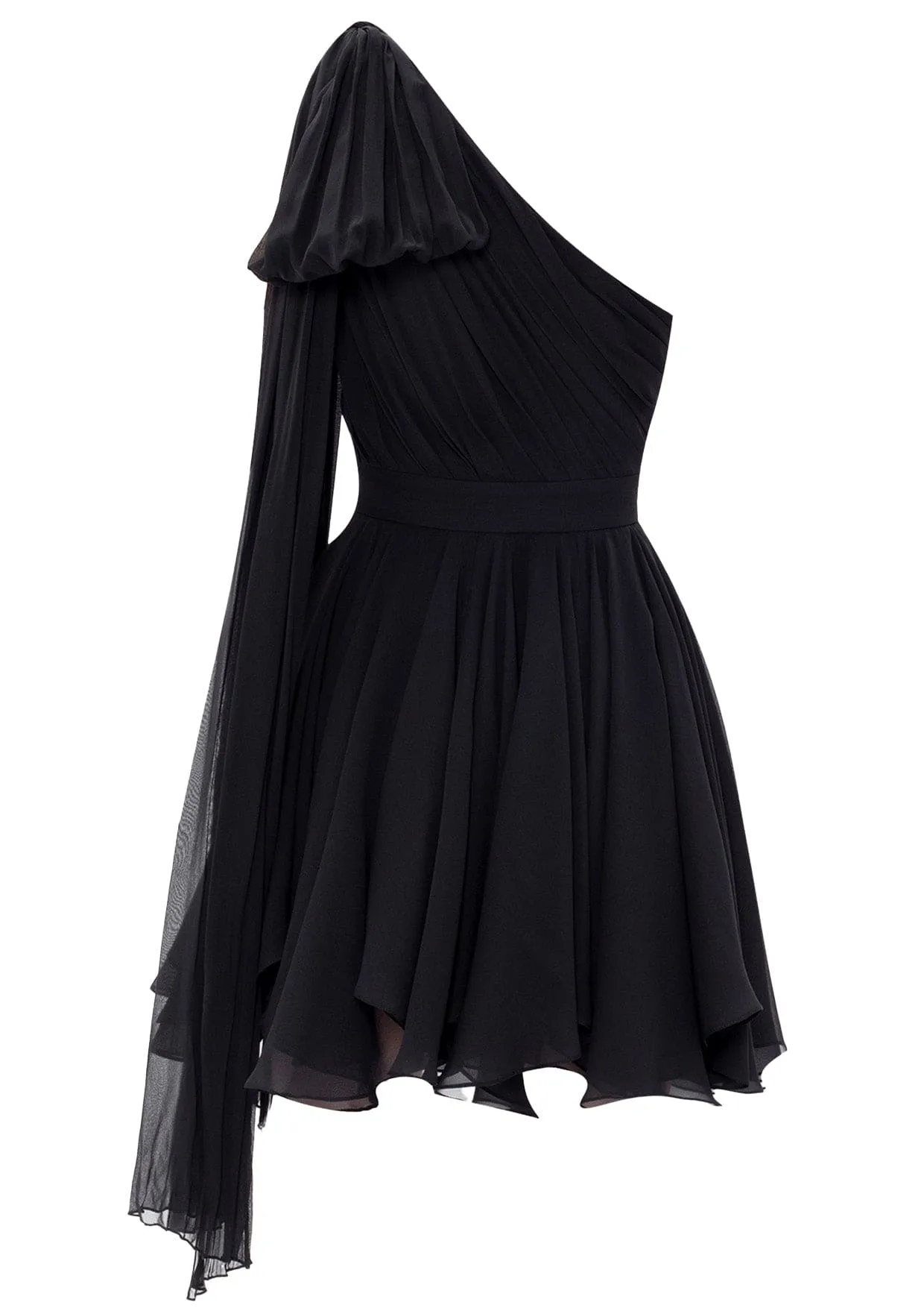 Sarracenia Noir Cape-Sleeve Silk Chiffon Mini Dress