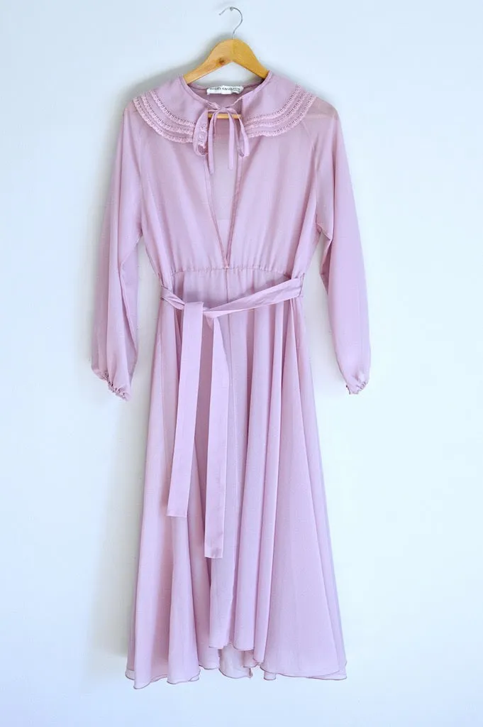 Sheer Lilac Tie Neck Ruffle Collar Maxi Dress | S-M