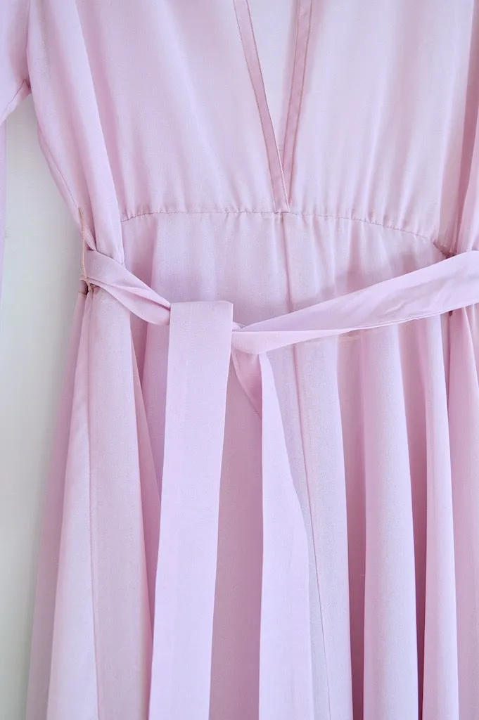 Sheer Lilac Tie Neck Ruffle Collar Maxi Dress | S-M