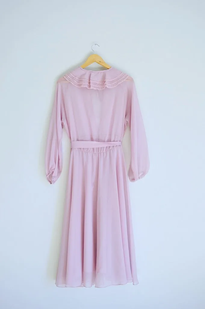 Sheer Lilac Tie Neck Ruffle Collar Maxi Dress | S-M