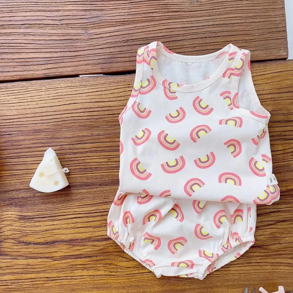 Summer Baby Cotton Rainbow Vest Suit Wholesale Baby Clothes
