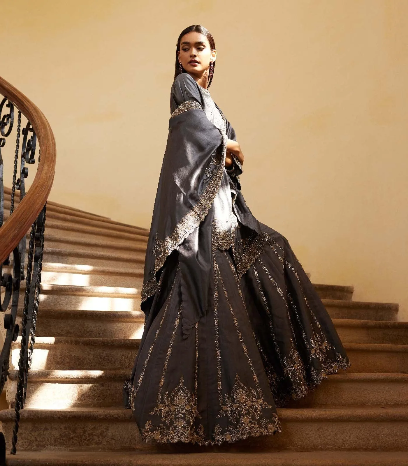Teal grey sharara cape Set