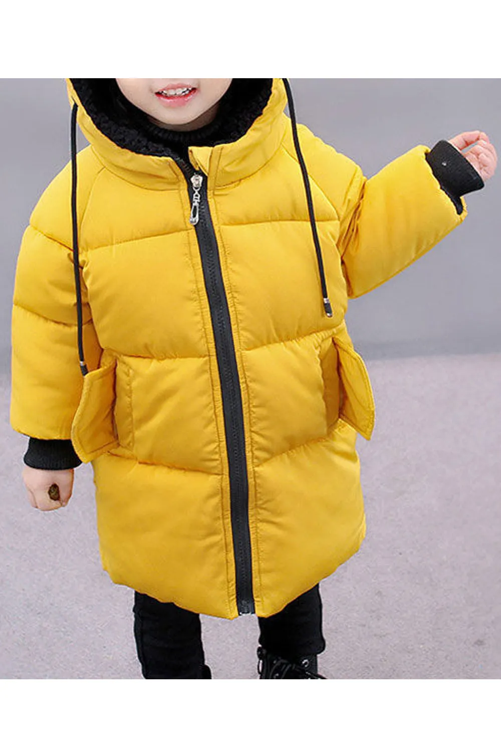 Toddler Girl Lovely Solid Colored Thick Long Sleeve Easy Hat Neck Zipper Closure Winter Jacket-TGJC41595
