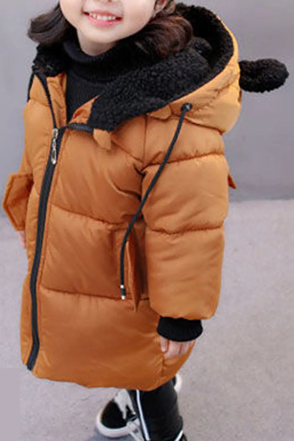 Toddler Girl Lovely Solid Colored Thick Long Sleeve Easy Hat Neck Zipper Closure Winter Jacket-TGJC41595