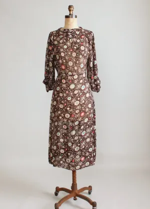 Vintage 1930s Brown Color Dots Day Dress