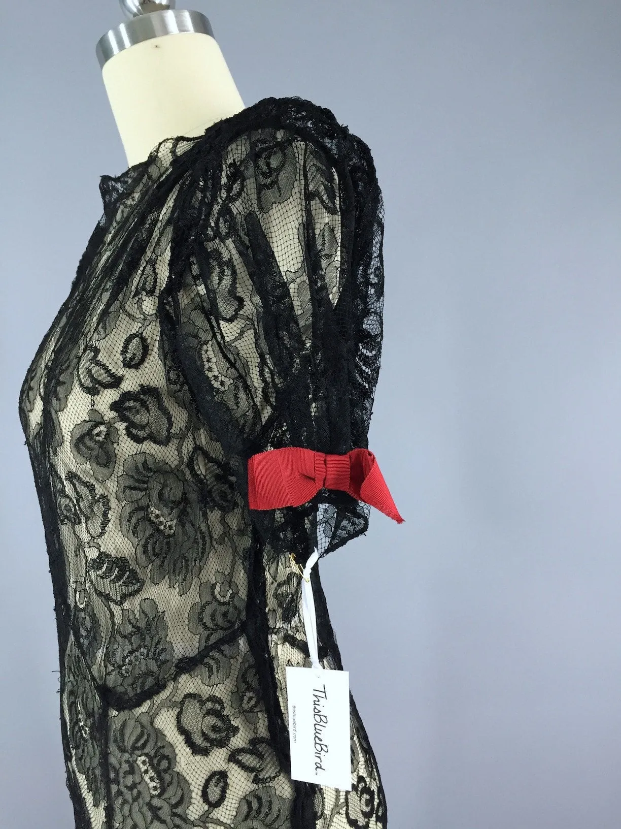Vintage 1930s Maxi Dress / Black Lace