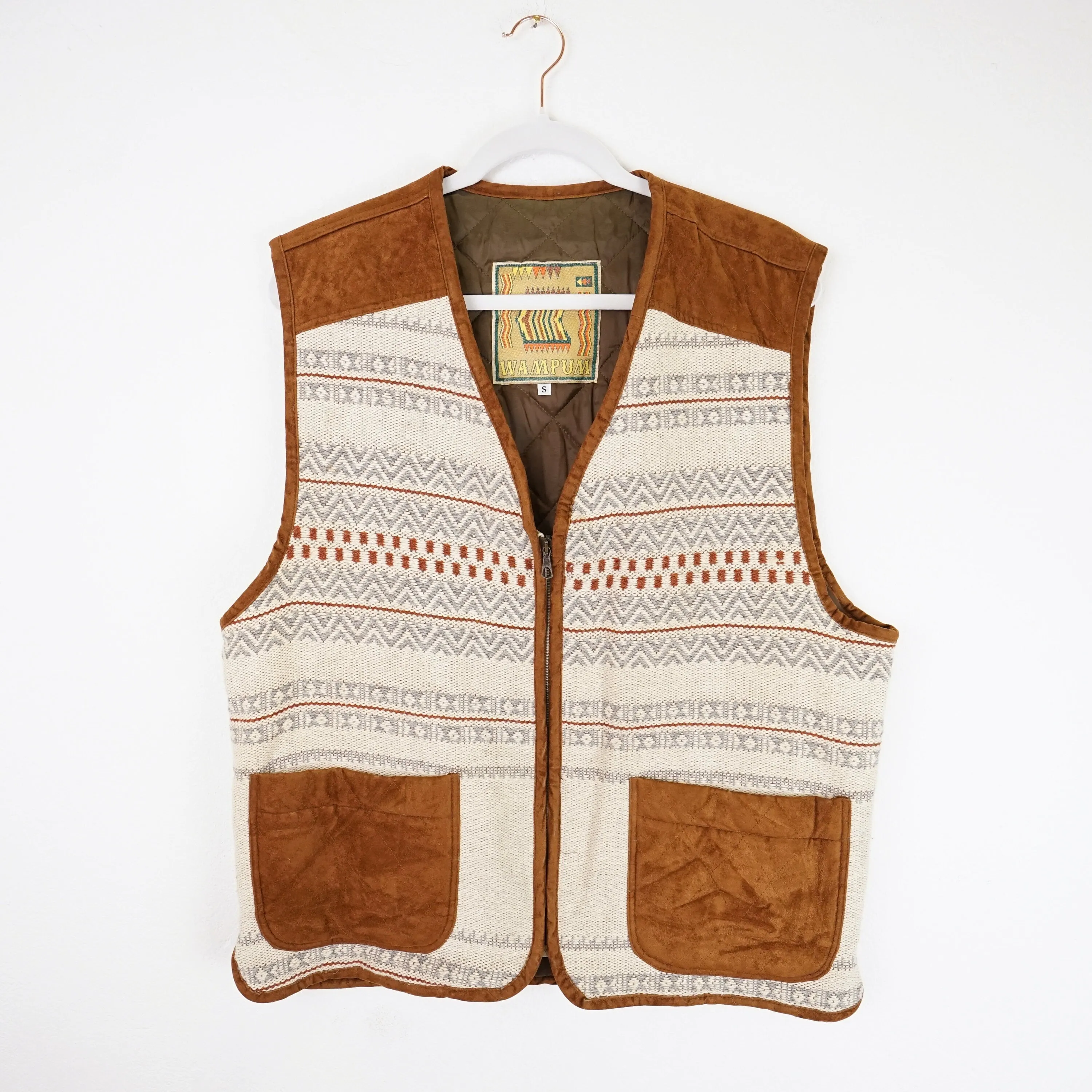 Vintage quilted Vest men Size S wool mix