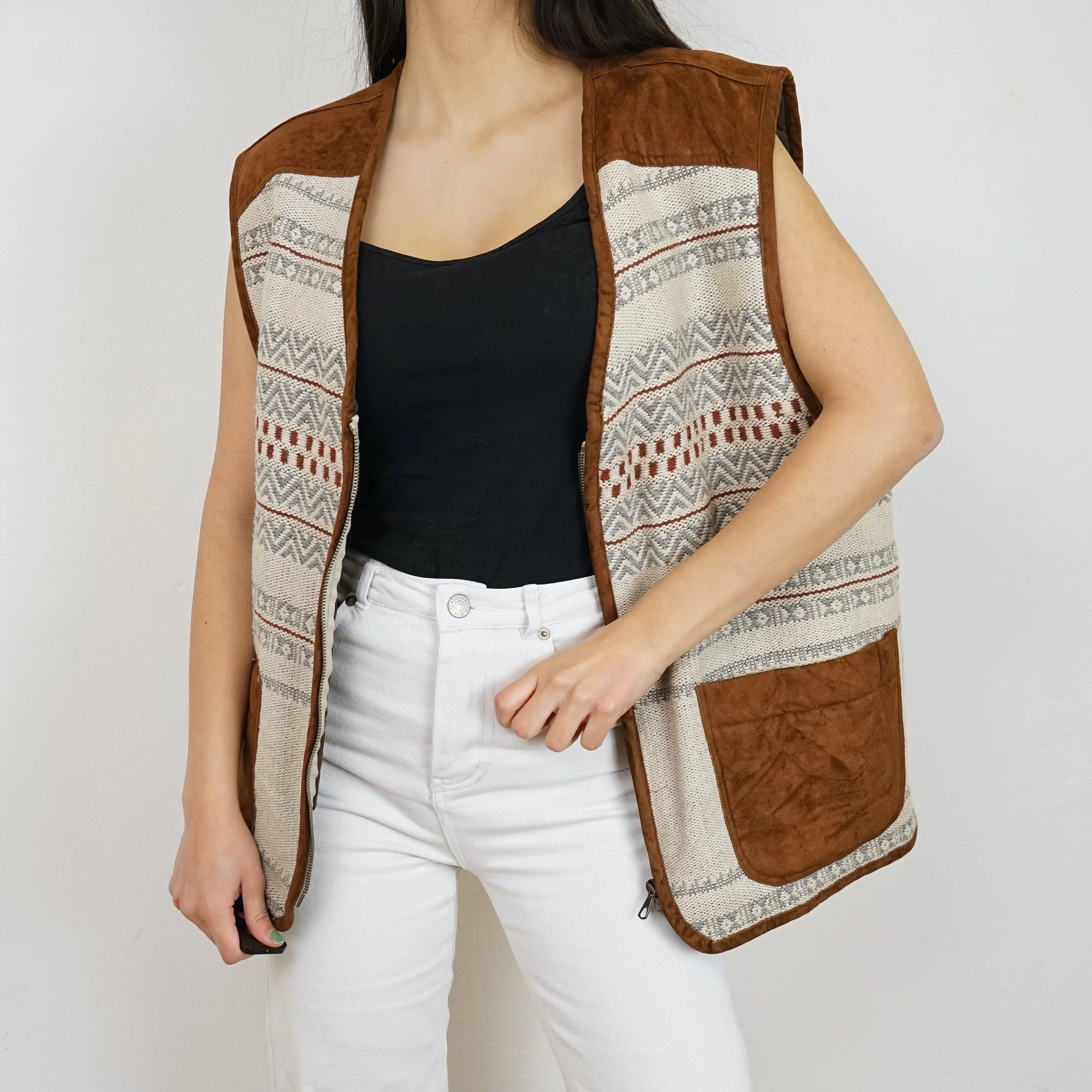Vintage quilted Vest men Size S wool mix
