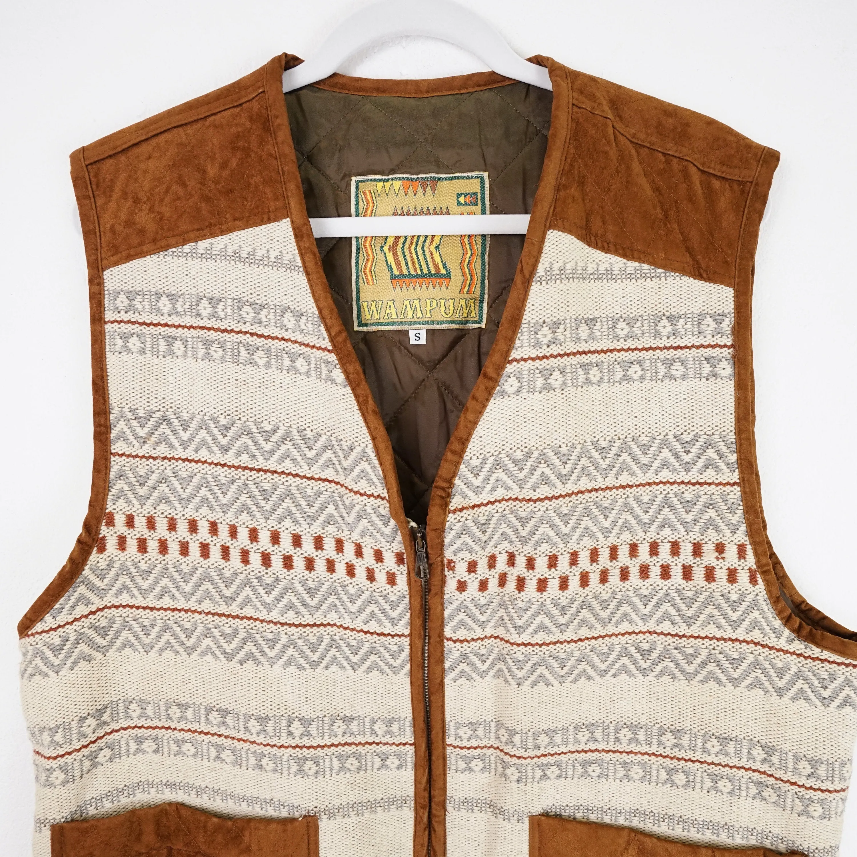 Vintage quilted Vest men Size S wool mix