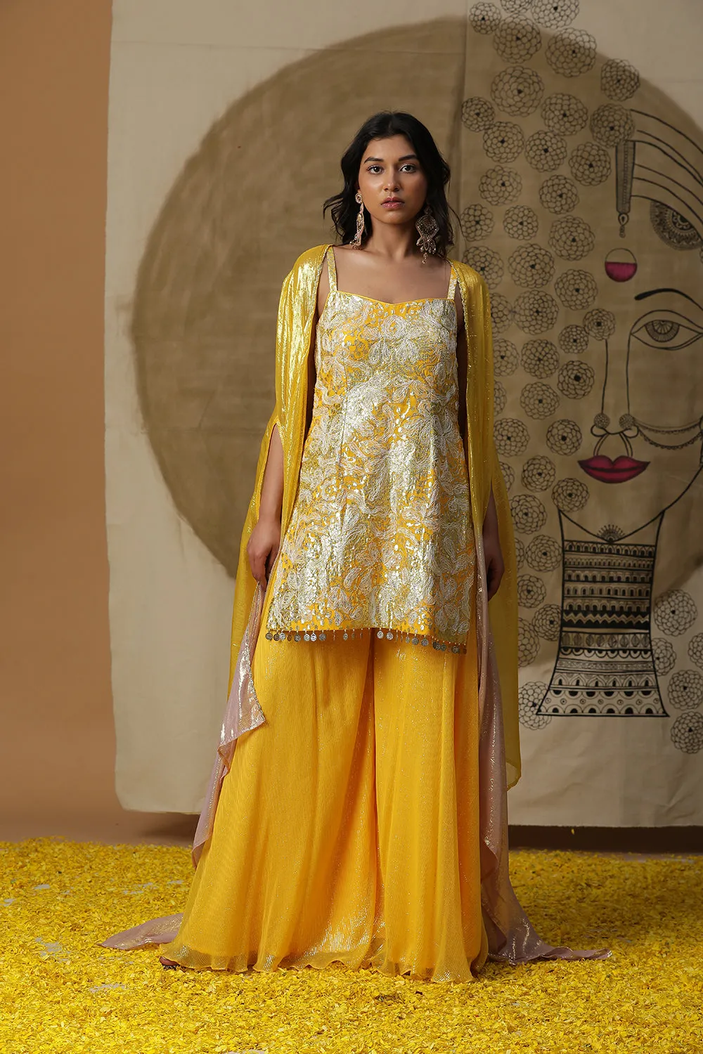 Yellow Kurta Cape Set