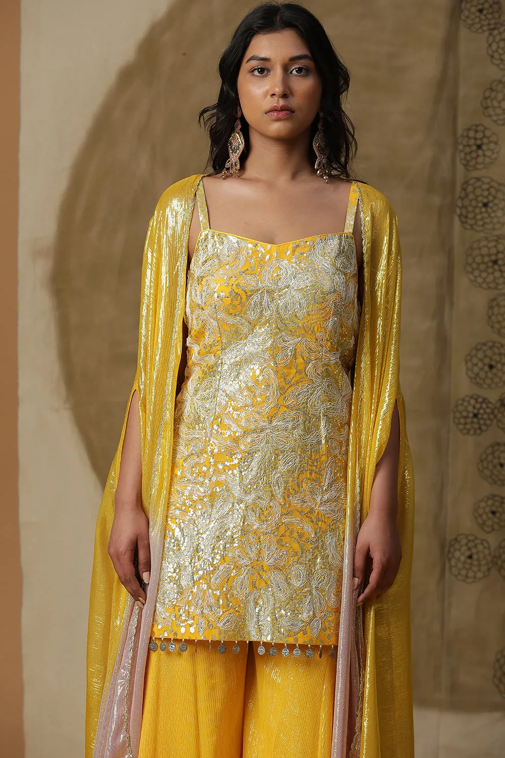 Yellow Kurta Cape Set