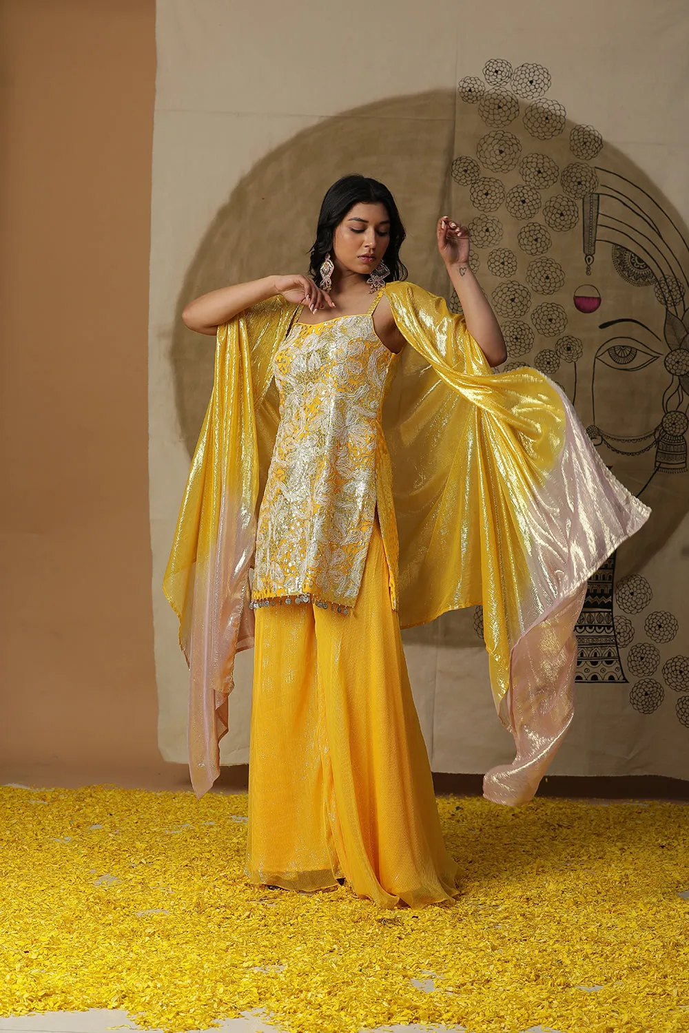 Yellow Kurta Cape Set